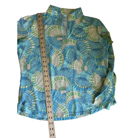 IBKÜL Womens Long-Sleeve Quarter-Zip Top Blue Green Geometric Print Size L - Picture 8 of 9